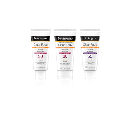 Neutrogena Clear Face Liquid Sunscreen, 3 fl. oz, Broad Spectrum SPF 30, Oil-Free, Fragrance-Free for Acne-Prone Skin