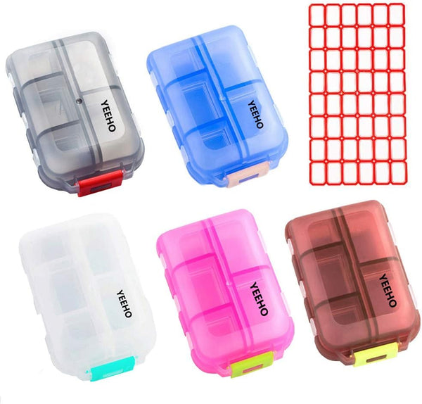 Pill Case (5 Pack) Portable Small Tablet Container Box with 10 Compartments for Travel, Pocket Organizer