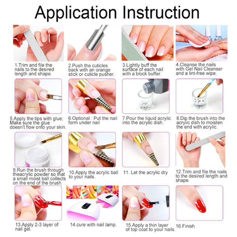 Nail Kit Set Professional Acrylic - 12 Glitter Acrylic Powder Kit with Nail Art Tips, Decoration, DIY Tools for