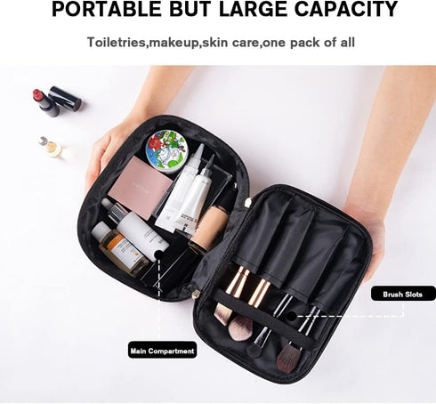 FITINI 3 Pieces Double Layer Makeup Bags, Large White Cows Waterproof Cosmetic Cases for Women Makeup Storage