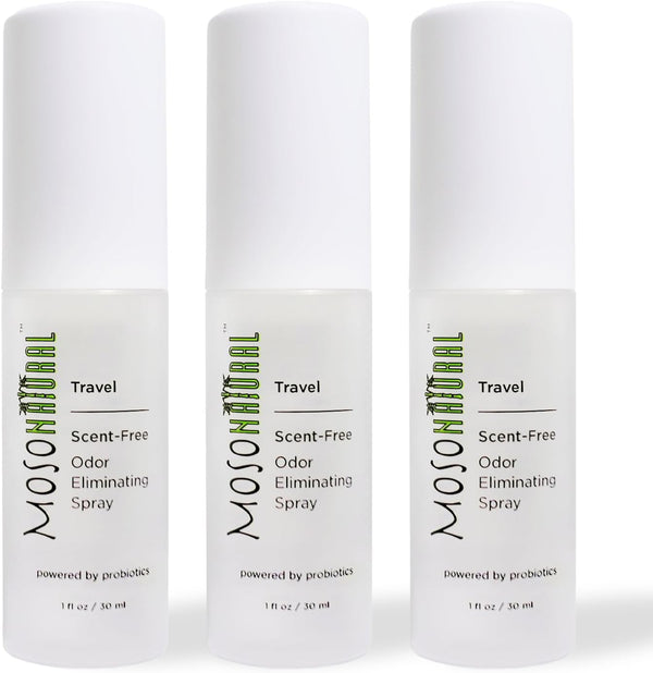 Moso Natural Scent-Free Travel Size Air Freshener Spray, Unscented Odor Eliminator (3 Pack, 30ml)