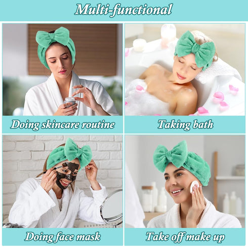 Shintop Soft Makeup Headband with Cute Bow, Elastic Spa Headband for Skincare and Facial Mask, Pea Green