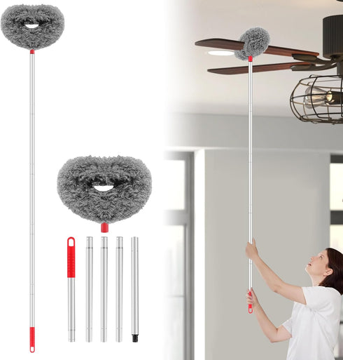 Max 66'' Reusable Ceiling Fan Cleaner Duster with Extension Pole, Microfiber Blade Cleaner for Walls and Furniture
