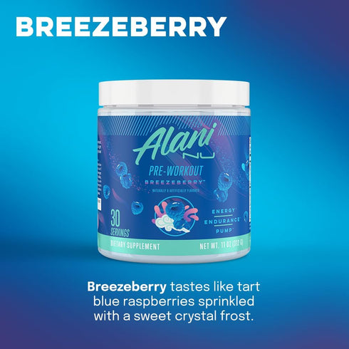 Alani Nu Pre Workout Powder Breezeberry | Sugar Free Amino Energy Boost Supplement | 200mg Caffeine, 30 Servings