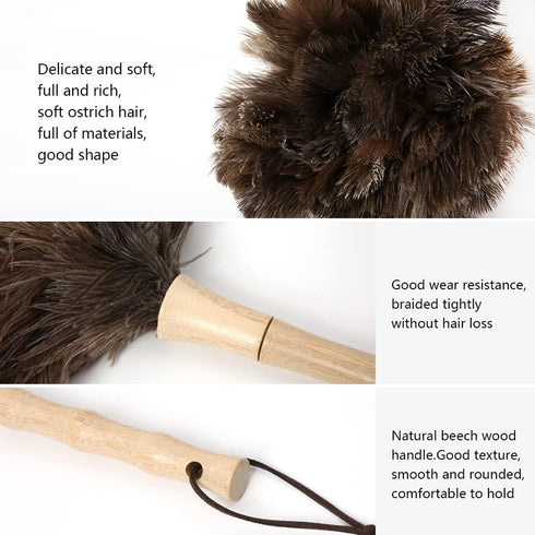 Ostrich Feather Duster, 16 inch - Fluffy Natural Genuine Ostrich Feathers with Wooden Handle for Cleaning Supplies