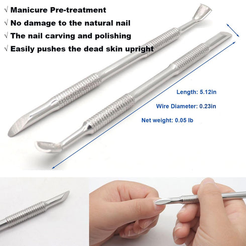 Pre-treatment Cuticle Pusher, Dual Ended Cuticle Remover with 100/180 Grit Sandpaper Sheets for Nail Care and Prep