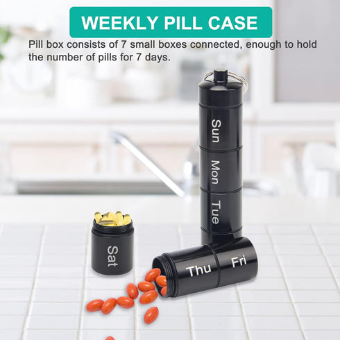 AngleKai Small Portable Pill Case Keychain, 2 Pack Waterproof Pill Organizer, Aluminium Alloy Medicine Bottle for Travel