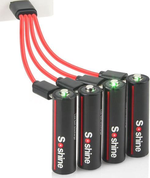 Rechargeable Lithium AA Batteries - USB C 1.5V 3500mWh, 4-Pack with 4-in-1 USB-C Charging Cable, Charges in 2 Hours