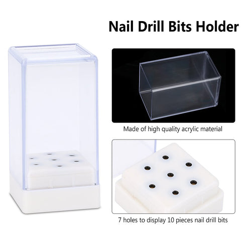 Manicure Tool Organizer Box, 7 Holes for Nail Art Tool Display, Nail Drill Heads Bits Holder for Home and Salon