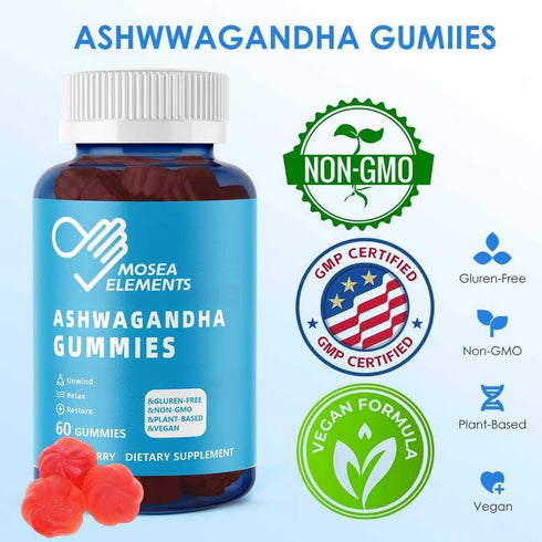 MOSEA ELEMENTS 2 Pack Gummies Gummy, 120 Gummies Ashwagandha & Vitamin D for Men & Women - Relax & Restore, Ashwa Root
