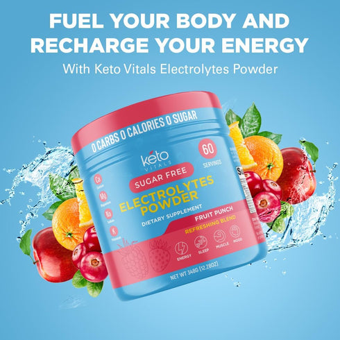 Keto Vitals Keto Electrolytes Powder | Sugar-Free, Zero Calories, Zero Carbs Electrolytes Supplement Energy Drink Mix