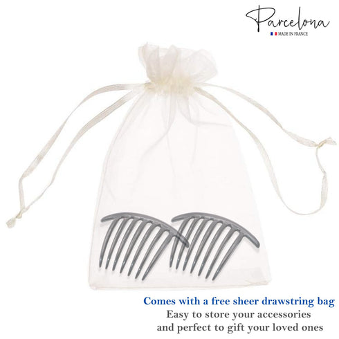 Parcelona French Twist Large 4" Celluloid Side Hair Comb Set of 2, No Slip Styling for Women