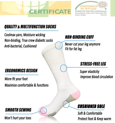 SYOLLAVE Women Diabetic Socks Non-Binding Wide Top Loose Fitting Medical Hospital Socks for Diabetes Edema Thick Ankle