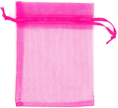 ATCG 50pcs Large Drawstring Organza Bags, 8x12 Inches Hot Pink Decoration Festival Wedding Party Favor Makeup Pouches