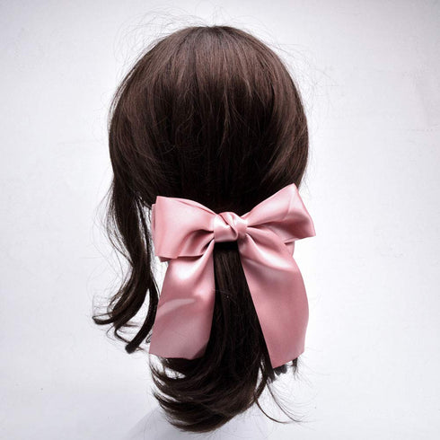 Set of 8 Big Satin Solid Ribbon French Barrette - Large Soft Silky Hair Bow Clip for Women