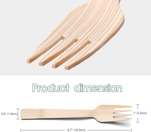 BANBU Bamboo Utensils Disposable- 100 PK Bamboo Forks Disposable 100% Compostable Biodegradable Renewable Natural Cutlery Fork 6.7" for Travelling Camping by Banbu