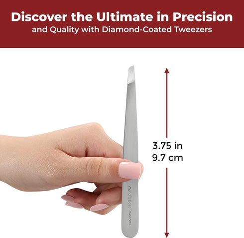 World's Best Diamond Tip Tweezers - Slant Precision Tool for Eyebrow, Facial & Ingrown Hair Removal
