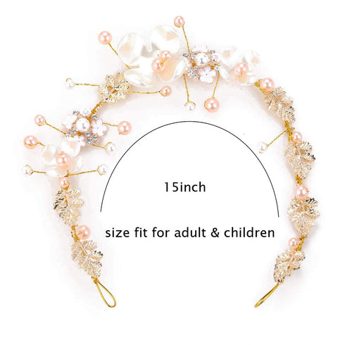 PRDGIRL Kids Wedding Hair Accessories, Floral Princess Headpiece Pearls Tiara, Cute Bridal Hair Band for Girls and Women