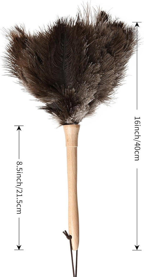 16 Inch Ostrich Duster, 2PCS Fluffy Natural Feather Dusters with Wooden Handle for Home and Car Cleaning