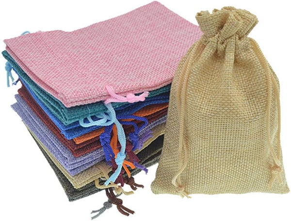 20Pcs Burlap Bags with Drawstring, Assorted Colored Small Jute Sacks for Christmas Wedding Party Favor Gift Bags, 3.9 x