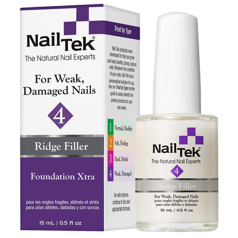 Nail Tek Foundation Xtra 4 - Ridge Filling Strengthening Base Coat for Weak Nails, 0.5 oz, 2-Pack
