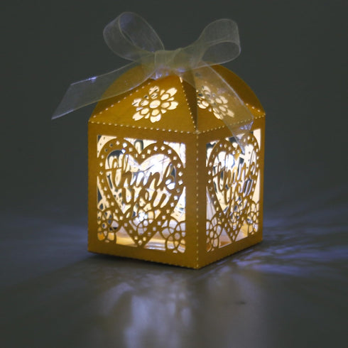 COTOPHER Laser Cut Boxes, 100pcs Thank You Gift Boxes for Wedding Party Favor, Gold (2x2x2.75inch)