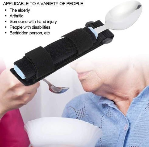 Adaptive Spoon, Universal Adjustable Hand Cuff Utensil Holder Strap Adaptive Utensils Daily Living Aid for Elderly, Hand Tremors, Arthritis, Parkinson’s, Disability Gifts