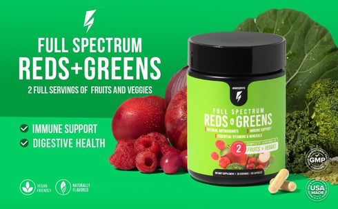 InnoSupps Full Spectrum Reds & Greens - 2 Servings of Fruits + Veggies, Spirulina, Chlorella, Antioxidants