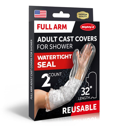 100% Waterproof Cast Covers for Shower Arm Adult - Tight Seal, 2pk Reusable Cast Protectors, Full Arm Bag Sleeves