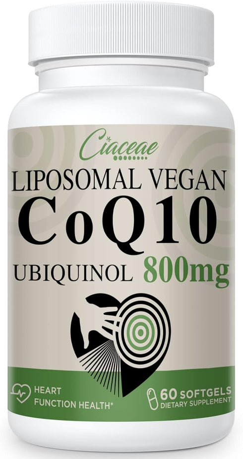 Liposomal CoQ10 800mg Ubiquinol Softgel, Max Absorption Supplement for Antioxidant, Heart Function & Energy, 60 Vegan