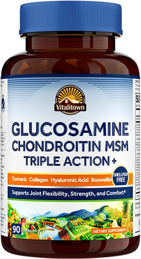 VITALITOWN Glucosamine Chondroitin MSM | Triple Action+ Joint Formula with Collagen, Boswellia, Turmeric, Hyaluronic
