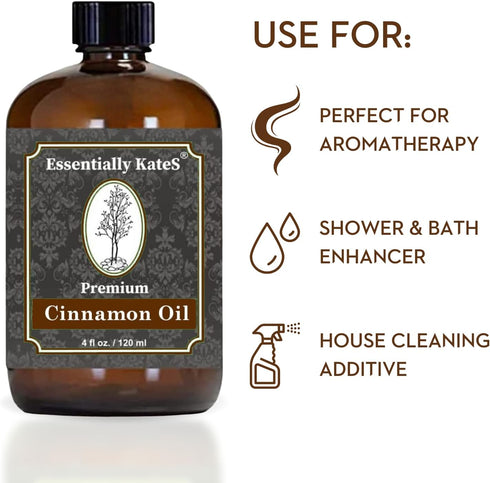 100% Pure Premium Cinnamon Oil 4 Fl Oz with Huge Dropper & Sprayer - Natural, Therapeutic, Cleaning, DIY Soap,