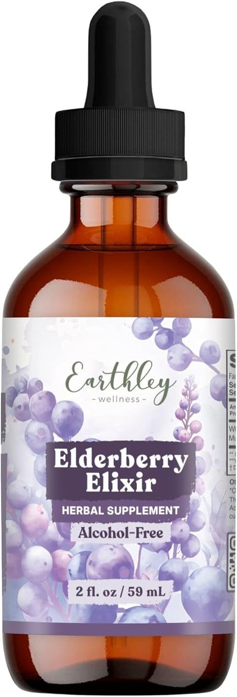 Earthley Wellness Elderberry Elixir Drops, Herbal Elderberry Syrup Alternative, Powerful Immune &