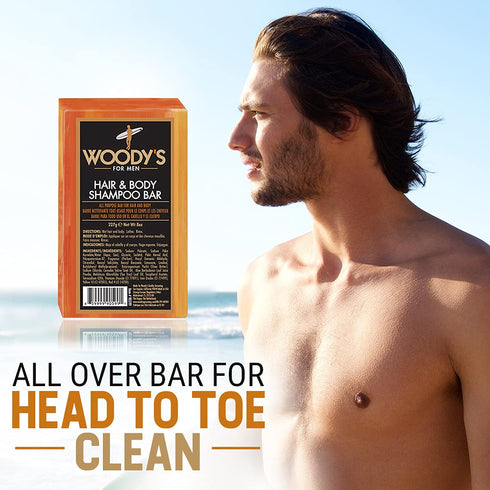 Woody's Men's 2-in-1 Hair & Body Shampoo Bar, 8 Oz., Rich Lather Formula, Nourishes & Moisturizes