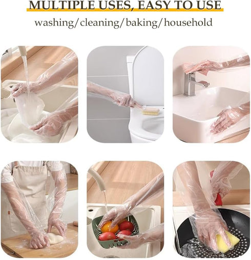 50pcs Disposable Long Arm Gloves with Elastic Cuff 23.6inch Household Cleaning Gloves Thick Kitchen Dishwashing Gloves Food Handling Gloves Vegetable Washing Gloves