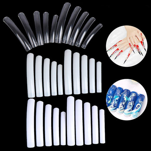 Yimart 100pcs Extra Long Curve Nail Tip, White/Clear/Natural, UV Gel French Acrylic False Nail Art