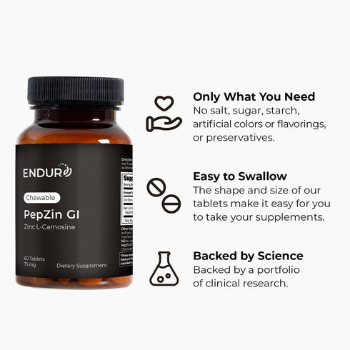 Endur PepZinGI ZINC-CARNOSINE Chewables, Gluten Free, 60 Tablets, Supports Digestive System