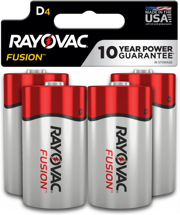 Rayovac Fusion D Batteries, Alkaline, 4 Pack, Great for High Drain Devices