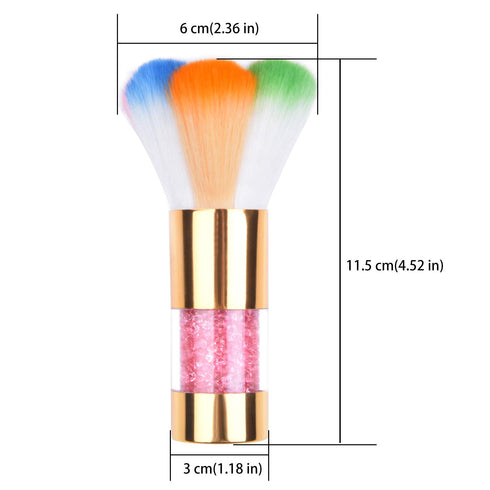 LEQ 2Pcs Colorful Nail Art Dust Brush Remover, Cleaner for Acrylic & UV Gel Nails, Shiny Rhinestone Handle