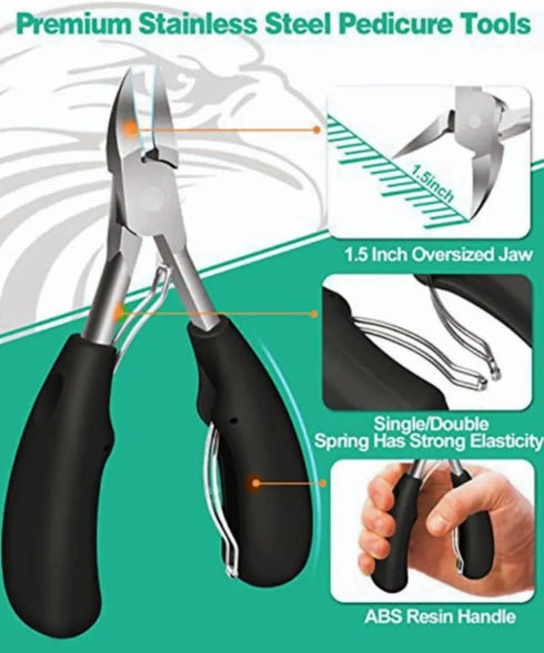 Toenail and Fingernail Clippers Set | Large Toenail Clippers for Ingrown or Thick Nails | Stainless Steel Nail Clippers