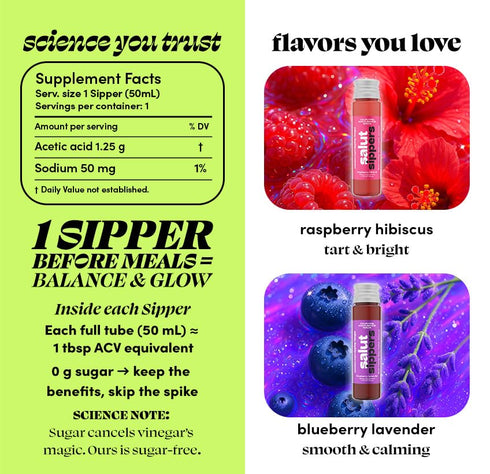 Salut 0 Pack 6 Count 50 mL Raspberry Sipping Vinegar with The Mother - Hibiscus Functional Vinegar for Pre-Meal Ritual