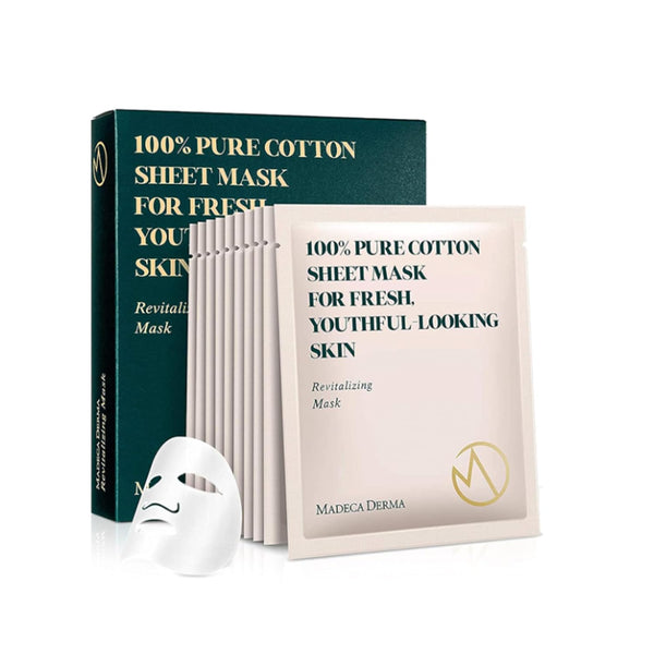 MADECA DERMA 10 Pack Revitalizing Mask - 100% Pure Cotton Sheets for Hydrating Facial Mask, Korean Skincare