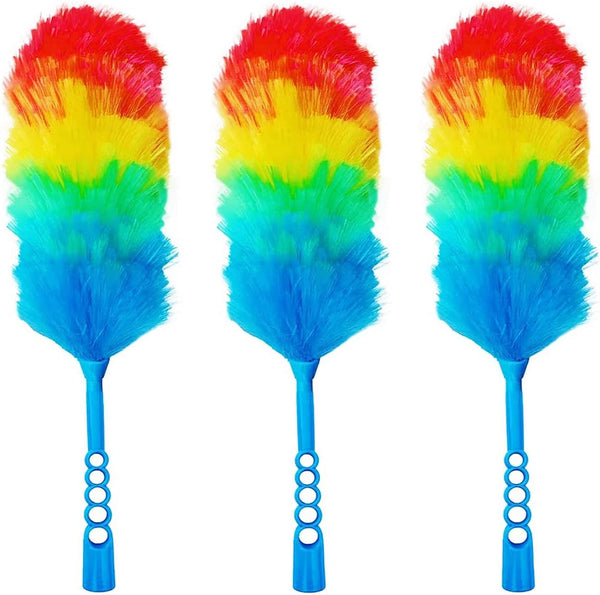 3 Pack Upgrade 19” Rainbow Static Feather Duster with Washable Head - Bigger Head, More Fibers, Less Loss