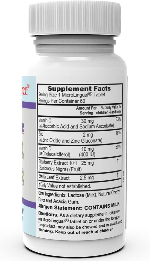 Superior Source Kid’s Immune, Clean Melts, Quick Dissolve MicroLingual Tablets, 60 Ct, Alternative to Gummies, Zinc (2 mg), Vitamin C (30 mg), D3 (400 IU), Elderberry Extract, Non-GMO