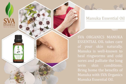 SVA Organics 10 ml Manuka Essential Oil, Pure Natural Undiluted Oil for Skin, Face, Nails, Body Care & Aromatherapy