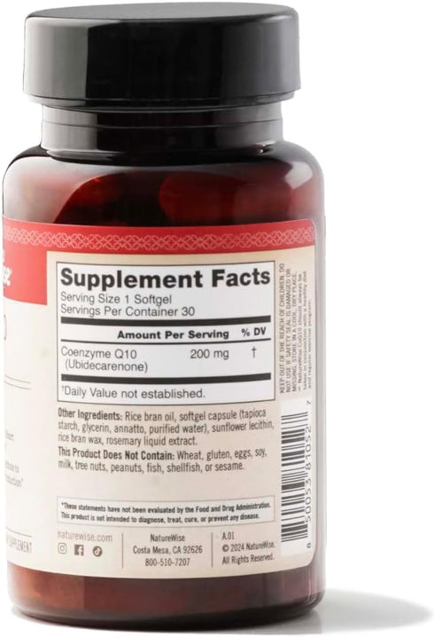 NatureWise CoQ10 200mg Softgels - 30 Softgels | High Potency Ubiquinone Antioxidant for Heart Health + Energy