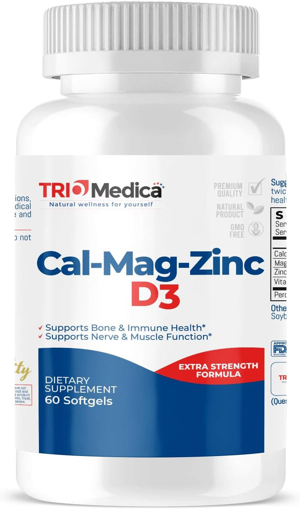 Cal-Mag-Zinc D3 Dietary Supplement, 60 Softgels, Immune, Bones & Teeth Support, Non-GMO, Vegan, Gluten Free