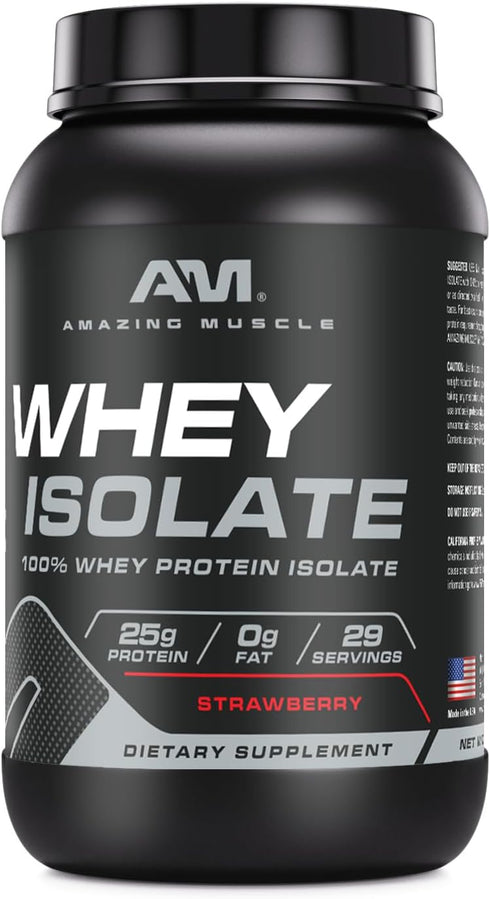 Whey Protein Isolate Powder | 25 Grams Protein Per Serving | 100% Whey Isolate | Zero Fat | Made in USA (Strawberry, 2