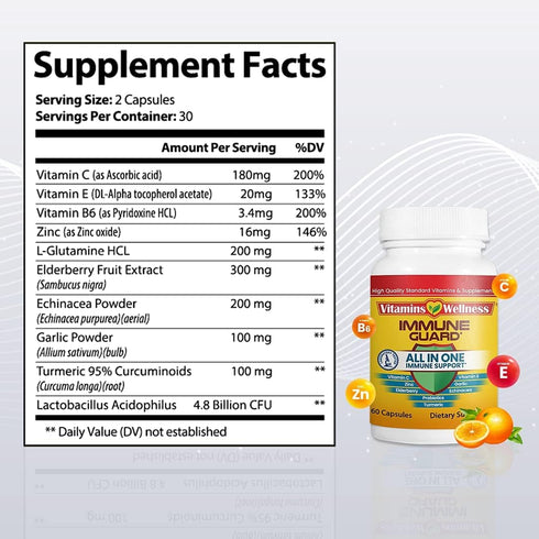 Immune Support Supplement - Made in USA Elderberry Immune Guard with Zinc, Vitamin C, 60 Count