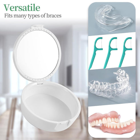 Retainer Case, Cute Mouth Guard Case with Mirror and Ventilation, Orthodontic Aligner Case (Gray Marble)